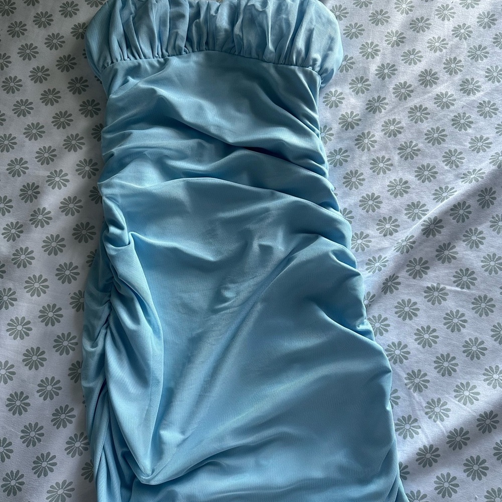 Princess Polly Strapless Ruched Sky Blue Dress